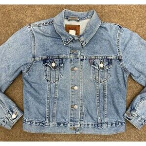 Vintage Levis Jacket Womens M Denim Trucker 90s Pre-Washed Lived-In USA Red Tab